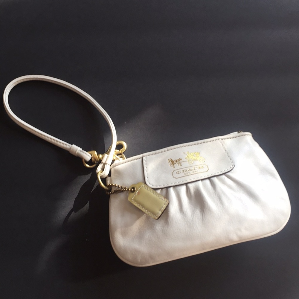 Coach Carriage Ivory Leather Wristlet